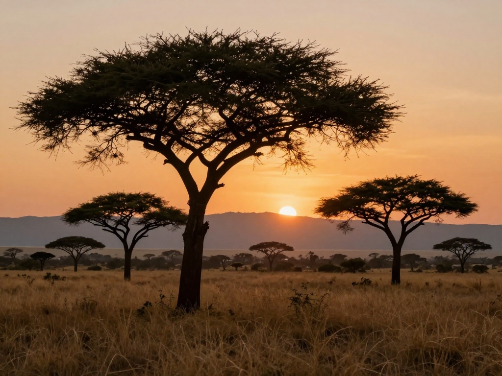 Savanne bei Sonnenaufgang in Südafrika