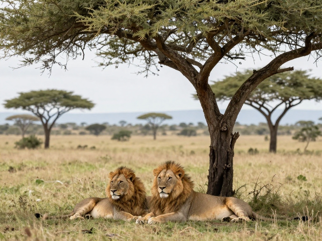 Löwenrudel unter Akazie